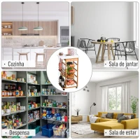 HOMCOM Carrinho de cozinha com bancada de madeira Cesta de armazenamento de fio de 4 camadas 47x 37x 83cm(m-11)