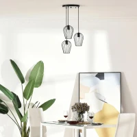 HOMCOM Candeeiro Suspenso Vintage Candeeiro de Teto de Estilo Industrial Candeeiro de Suspensão de Metal para Sala de Jantar Sala de Estar Ø38x145cm Preto(m-9)