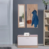 HOMCOM Móvel Cabide de Entrada de 3 Peças Armário de Entrada com Cabide Espelho e Sapateira 80x27x46,5cm Madeira e Branco(m-2)