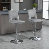 HOMCOM Conjunto de 2 Bancos de Bar Cadeiras Altas com Altura Ajustável e Giratórios com Estrutura de Metal e Apoio para os Pés 41x51x97-117cm Cinza(m-2)