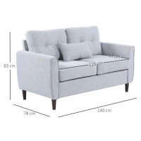 HOMCOM Sofá de 2 lugares Poltrona de dois lugares para sala de estar com almofadas e assento acolchoado fronha lavável 140x78x83 cm cinza claro(m-3)