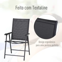 Outsunny Conjunto de 2 cadeiras dobráveis para exterior com apoio de braços Cadeiras para varanda Jardim Terraço 58x64x94 cm Preto Carga 100kg(m-4)