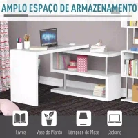HOMCOM Secretária de Canto Giratória 360º Secretária em Forma de L com Prateleiras para Escritório Casa 114x120x76,1cm Branco(m-6)