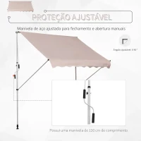 Outsunny Toldo Manual Retrátil 200x150 cm com Manivela de Alumínio Ângulo Ajustável Proteção Solar para Varanda Jardim Pátio Branco(m-4)
