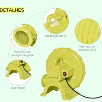 Outsunny Insuflador Elétrico de 450W para Castelo Inflável Ventilador de Ar Industrial para Brinquedos Infláveis 35x26x33,5cm Amarelo e Verde(m-5)