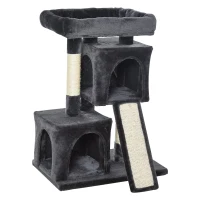PawHut Árvore do gato com poste e placa de arranhão  cavernas Cama macia 59x39x83 cm(m-1)
