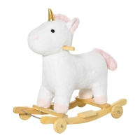 HOMCOM Baloiço Infantil em Forma de Unicornio para Crianças acima de 3 Anos Baloiço 2 em 1 com Rodas e Sons 45kg 63x38x63cm Branco