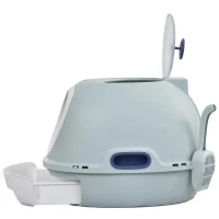 PawHut Caixa de Areia Fechada para Gatos com Clarabóia Bandeja Amovível e Pá 47x55x44cm Azul(m-7)