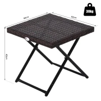 Outsunny Mesa de Jardim em Vime Sintético Mesa Dobrável com Pés Cruzados e Estrutura de Aço para Pátio Varanda 40x40x40 cm Marróm(m-3)