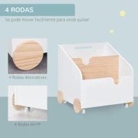 HOMCOM Caixa de Armazenamento de Brinquedos de 2 Seções com Rodas Puxador Carrinho de Madeira Infantil 40x43x43cm Branco e Madeira Natural(m-5)