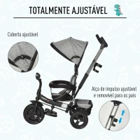 HOMCOM Triciclo para Crianças 2 em 1com capota ajustável acima de 18 Meses cinza 92x51x110cm(m-5)