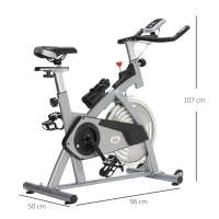 HOMCOM Bicicleta Estática de Exercícios com Guidão Assento e Resistência Ajustáveis com Tela LCD e Pulsômetro para Exercícios em Casa Carga 110 kg 96x50x107cm Prata(m-3)