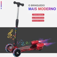 HOMCOM trotinete dobrável para crianças acima de 3 anos com altura ajustável em 4 níveis luzes musica e Nevoeiro de água 61x26x63-81 cm Vermelho(m-4)
