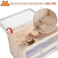 PawHut Gaiola de madeira para hamsters e outros pequenos roedores Casa para animais de 2 níveis 60x35x42cm(m-4)