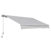 Outsunny Toldo Manual 3,5x2,5 m de Alumínio Toldo de Varanda Pátio com Manivela Resistente a Água Proteção Solar UV Branco(m-1)