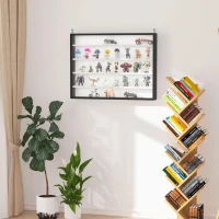 HOMCOM Vitrine de Parede de Madeira com Prateleiras Ajustáveis e 2 Portas Corredeiras de Vidro para Coleções Perfumes Bonecos de Decoração 80x9,5x60cm Preto(m-7)