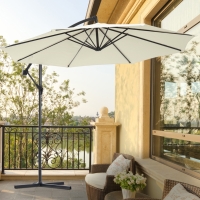 Outsunny Chapéu de Sol de Jardim Ø300x260cm Chapéu de Sol Excêntrico Inclinável com Manivela Base Cruzada e Suporte de Metal 8 Hastes para Terraço Exterior Balcão Creme