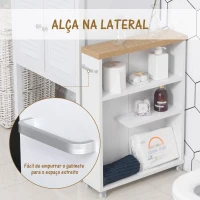Kleankin Armário de casa de banho auxiliar Carrinho de armazenamento de 3 prateleiras com rodas e alça lateral 50x13x67,5 cm Branco(m-5)