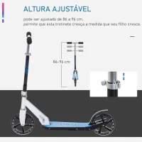HOMCOM Trotinete para Crianças Scooter Dobrável Guiador Regulável Quadro Alumínio Leve e Estável Carga 100kg Branca - 68x34x60-73,5cm(m-6)
