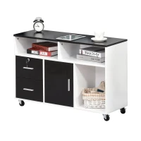 HOMCOM Móvel Auxiliar de Escritório Móvel Arquivador com Rodas Prateleiras Gaveta e Armário Multiuso com Grande Armazenamento 100x35x65cm Preto e Branco(m-4)