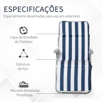 Outsunny 2 Espreguiçadeiras de Jardim Dobráveis Espreguiçadeiras de Aço com Almofada Acolchoada Encosto Ajustável em 5 Posições e Apoio para os Pés 60x75x50-102cm Azul e Branco(m-4)