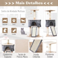 PawHut Árvore Raspador para Gatos Caverna Brinquedo Suspenso e Rampa 40x40x98 cm(m-6)