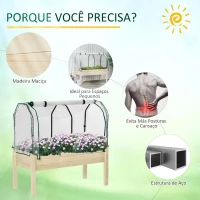Outsunny Horta Vertical Elevada de Madeira 121x55x117cm com Cobertura de Proteção Mesa de Jardinagem para Cultivo de Flores Vegetais e, Jardim Terraço Madeira Natural(m-6)