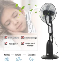 HOMCOM Ventoinha de Pé com Nebulizador Oscilante 3 Velocidades e 5 Lâminas Potência 90W Depósito 2,8L  Ø44,5x120cm Preto(m-5)