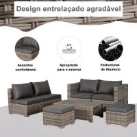 Outsunny Conjunto de Jardim 8 Peças de Vime com 2 Mesas de Centro Poltronas e 2 Apoio para os Pés Marrom e Cinza(m-8)
