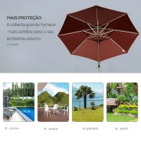 Outsunny Chapéu de Sol Excêntrico Φ300x248cm com Proteção UV 50+ Giratório 360º com Manivela Luzes LED Painel Solar e Teto Reclinável Vinho(m-7)