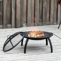 Outsunny Braseiro ao ar livre Ø55 cm Fogueira Portátil para aquecimento varanda churrasco jardim com cobertura de rede Preto(m-6)
