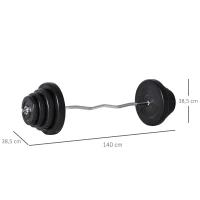 HOMCOM Barra de Pesos Curvada com 8 Discos de Peso Intercambiáveis até 70kg de Aço para Treinamento Culturismo em Academia Casa 140x38,5x38,5cm Preto(m-3)