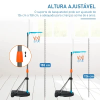 HOMCOM Tabela de basquetebol para crianças acima de 6 anos com suporte de altura ajustável e base recarregável incluídos 32x65x126-158 cm(m-7)