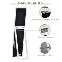 HOMCOM Espelho de pé de Corpo Inteiro Retangular Espelho de Parede com 2 Formas de Uso para Dormitórios Sala de Estar Corredor 37x48x152cm Branco(m-6)