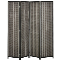 HOMCOM Biombo de 4 Painéis de Bambú Separador de Ambientes Dobrável Divisória para Espaços 180x180cm Marrom e Preto