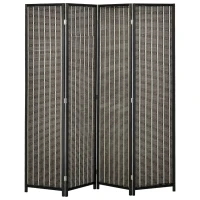 HOMCOM Biombo de 4 Painéis de Bambú Separador de Ambientes Dobrável Divisória para Espaços 180x180cm Marrom e Preto(m-1)