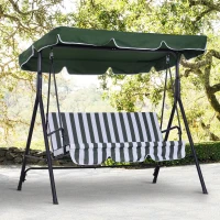 Outsunny Baloiço de Jardim de 3 Lugares Baloiço com Teto Ajustável em Ângulo para Terraço Balcão Carga Máxima 200kg Aço 172x110x153cm Verde e Branco(m-10)