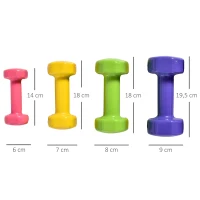 HOMCOM Jogo de 8 Halteres Hexagonais 4 Pares 4kg 3kg 2kg 1kg com Revestimento Pesos para Exercícios em Casa Academia Aço Multicolor(m-3)
