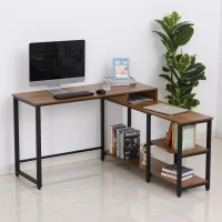 HOMCOM Mesa de Computador em Forma de L Secretária de Escritório de Canto com Múltiplas Prateleiras e Superfície de Melamina 130x130x78cm Nogueira(m-2)