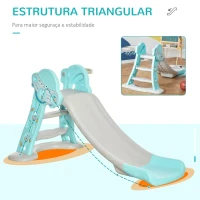 HOMCOM Escorrega Infantil Dobrável com Cesta de Basquetebol para Crianças acima de 18 meses Modelo Disco Voador para Interiores e Exteriores 140x87x75cm Azul e Cinza(m-6)