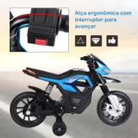 HOMCOM Mota Elétrica Infantil Motocicleta para Crianças acima de 3 anos Bateria 6V com Luzes e Música 105x52,3x62,3 cm Azul(m-7)