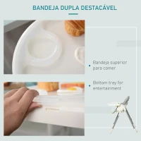 HOMCOM Cadeira de refeição ajustável e dobrável para bebê acima de 6 meses com bandeja dupla 55x80x104 cm Cinza(m-7)