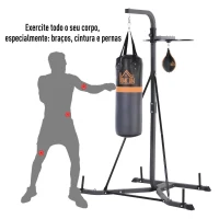 HOMCOM Saco de Boxe Suspenso com Suporte Bola de Velocidade Ajustável em Altura de 167-187cm e Inflador para Treinamento Fitness em Casa Ginásio 115×157×221 cm Preto e Cinza(m-4)