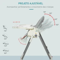 HOMCOM Cadeira de refeição ajustável e dobrável para bebê acima de 6 meses com bandeja dupla 55x80x104 cm Cinza(m-6)
