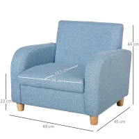 HOMCOM Sofá Infantil Mini Sofá para Crianças acima de 3 anos com Assento Acolchoado Apoio para os Braços e Estrutura de Madeira Carga Máx. 65kg 49x45x44cm Azul(m-3)
