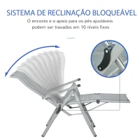 Outsunny Espreguiçadeira dobrável para jardim Cadeira ajustável de 10 posições com encosto alto e apoio para pés carga máx. 150 kg 78x58x110 cm Cinza(m-6)