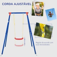 Outsunny Baloiço de metal para crianças acima de 6 anos com assento de corda ajustável 4 âncoras externas máx. 40 kg 155x160x180cm Multicolor(m-6)