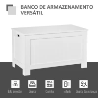HOMCOM Baú de Armazenamento de Madeira Baú de Arrumação com Dobradiça de Segurança Carga Máxima 20 kg 81x40x46 cm Branco(m-4)