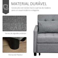 HOMCOM Sofá-cama Individual Poltrona com encosto reclinável Almofada removível Assento acolchoado e 4 rodas 69x82.5x84 cm Cinza(m-7)