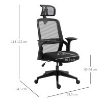 Vinsetto Cadeira de Escritório Ergonômica Cadeira de Escritório Giratória com Altura Ajustável Apoio para a Cabeça Suporte Lombar Reguláveis e Encosto Transpirável 63,5x64,5x113-122cm Preto(m-3)